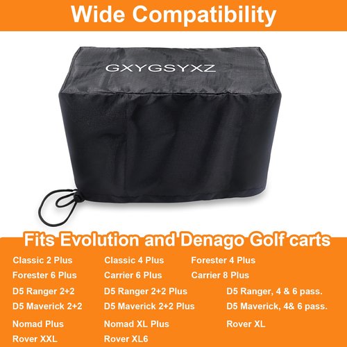 Waterproof touchscreen case for golf carts, with drawstring, made of Oxford cloth, suitable for Evolution and Denago golf carts, Evolution golf cart accessories, dustproof, sunproof, and weatherproof.