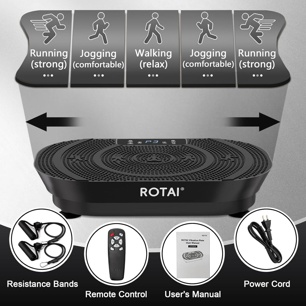 ROTAI Vibration Plate Exercise Machine - Full Body Fitness Platform for Weight Loss & Fat Burning | Adjustable Shake Plate in Black