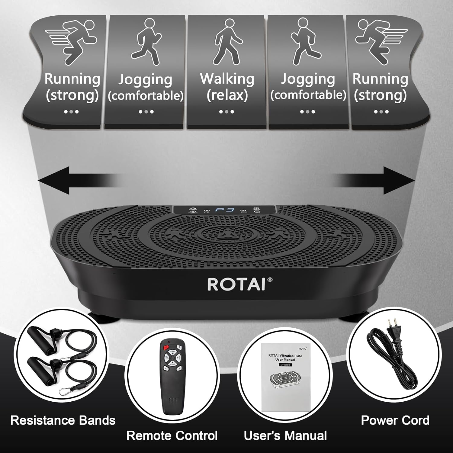 ROTAI Vibration Plate Exercise Machine - Full Body Fitness Platform for Weight Loss & Fat Burning | Adjustable Shake Plate in Black