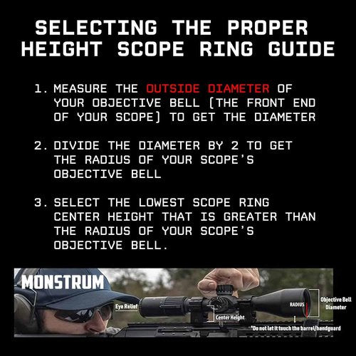 Monstrum High Profile Picatinny Scope Rings with See-Through Base | 1 Inch Diameter