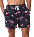 SILKWORLD Men's Swim Trunks Quick Dry Shorts with Pockets (New Printed_Trunks: Pink Flamingo,Large)