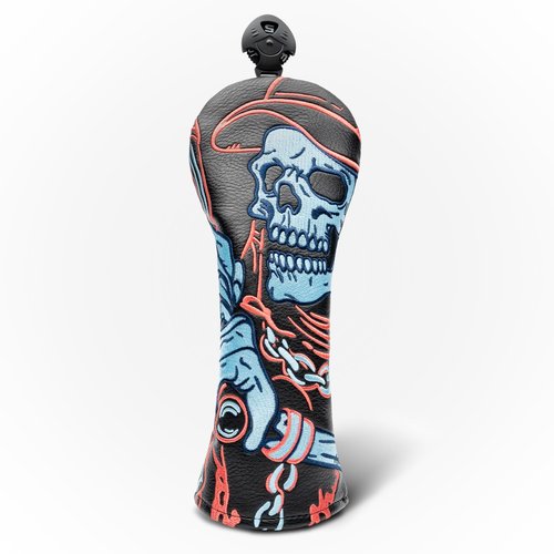 Golf Club Head Covers,1pc Skull Skeleton Hybrid Golf Headcovers for Woods, PU Leather with Advanced Embroidery for Most Brands-Black