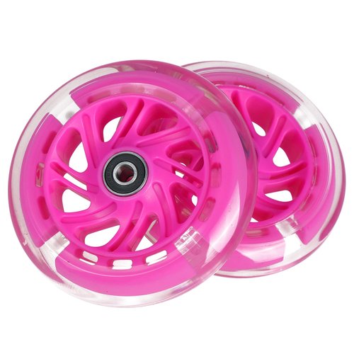 Gladeer 120mm Light Up Flashing Scooter Front Replacement Wheels w/Bearings for Kids 3-Wheeled Kick Scooters (Pink)