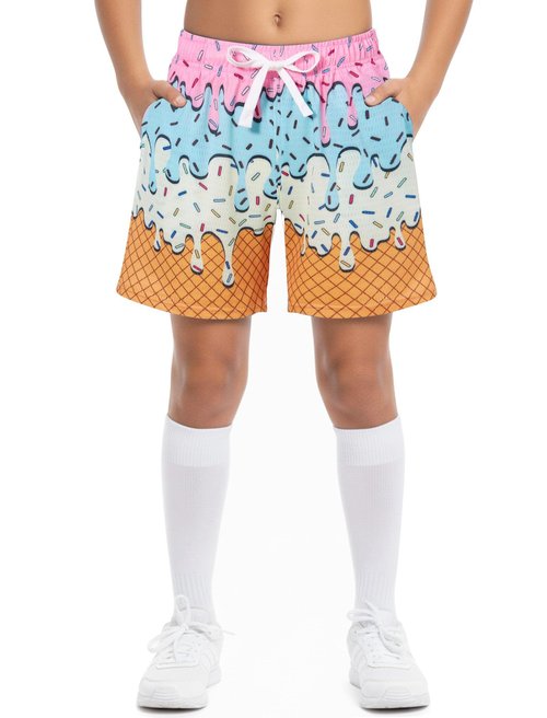 Cozople Boys Athletic Shorts Kids Pink Drip Ice Cream Running Shorts Size 7 Lightweight Sport Shorts for School