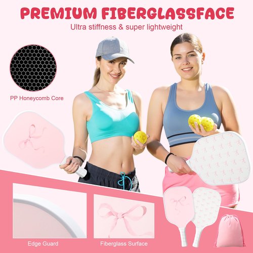 Vinsot 2 Pcs Paddles Set Fiberglass Rackets with 1 Carry Bags Lightweight Racquet with Ergonomic Grip for Players of All Levels Men Women