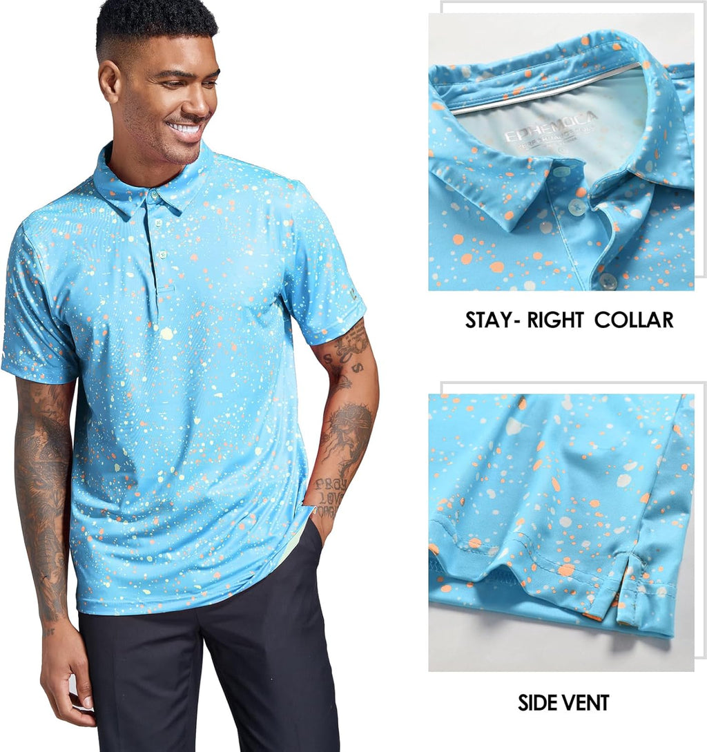 Skiennix Golf Shirts for Men - Dry Fit Performance Short Sleeve Polo | Moisture-Wicking Print