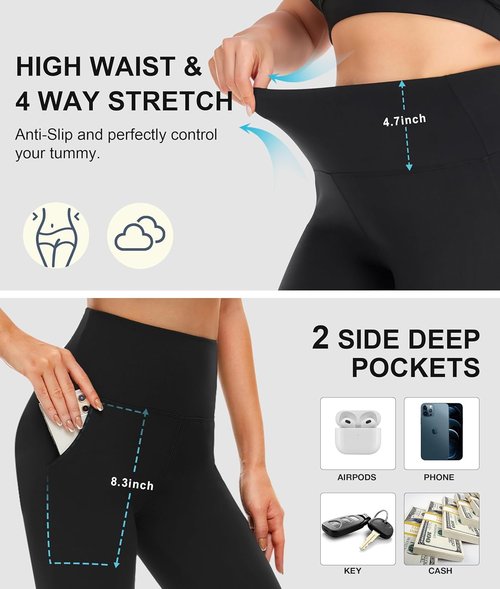 NEW YOUNG Leggings for Women - High Waisted Tummy Control | 3 Pack with Pockets for Yoga & Workout