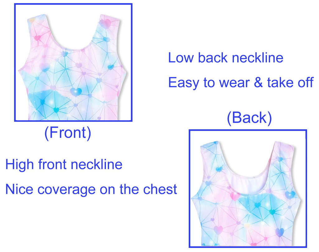 Domusgo Gymnastics Leotards for Girls 10-12 Years Old Blue Pink Heart Sparkly One Piece Tumbling Outfits