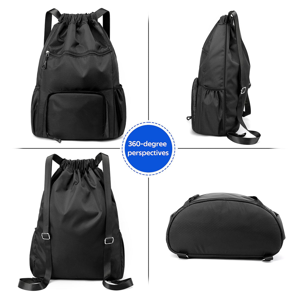 Sports Drawstring Backpack Gym Sack with Shoe Compartment, Durable Oxford Fabric, Wet-Proof Pocket, Water-Resistant Cinch Bag for Men & Women, Foldable & Spacious Athletic Sackpack for Travel Fitness