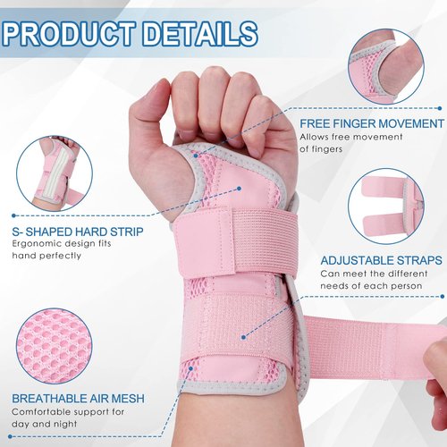 BAOPLAYKIDS Wrist Brace for Carpal Tunnel, Night Wrist Sleep Support Splint with Compression Sleeve Adjustable Straps for Pain Relief, Arthritis, Tendonitis, Fitness (Left Hand-Pink, S/M (Pack of 1))