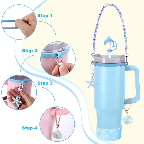 Mity rain Cup Accessories Set for Stanley Cup 30oz 40oz Tumbler with Handle - Includes Water Bottle Handle Strap, Straw Topper Cover Cap and Boot, Spill Proof Stopper, Handle Charms