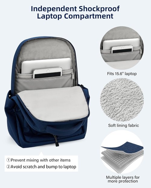 HanTrip Travel Laptop Backpack - Large Water-Resistant Commuter Bag with Reflective Straps | Navy Blue