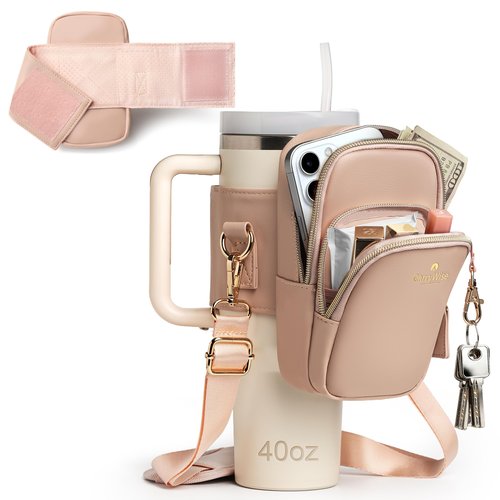 CarryWise Water Bottle Carrier Bag for Stanley 40/30 oz, Tumbler Water Bottle Holder Pouch with Versatile Pocket & Adjustable Strap for Stanley Cup Accessories, Cup Carrier for Gym, Picnic, Travel