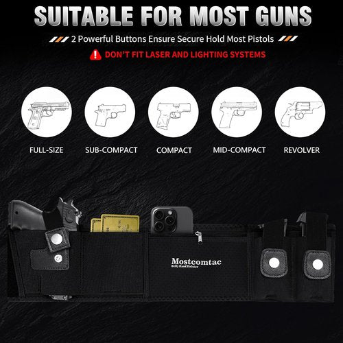 Gun Holster by Belly Band - Breathable Neoprene Tactical Belt with Zip Pocket for Phones | Fits Glock 17-43X, Taurus G3C, G2C & Most 9mm/380 Handguns