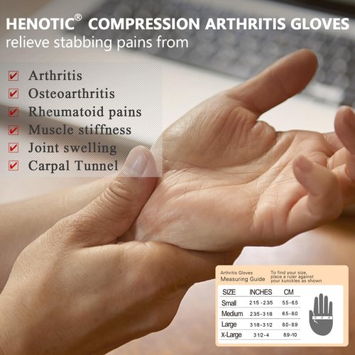 HENOTIC 2 Pairs Arthritis Compression Gloves for Women Men, Fingerless Breathable & Moisture Wicking Compression Gloves for Relieving Carpal Tunnel Aches, Rheumatoid Pains, Joint Swell Black M