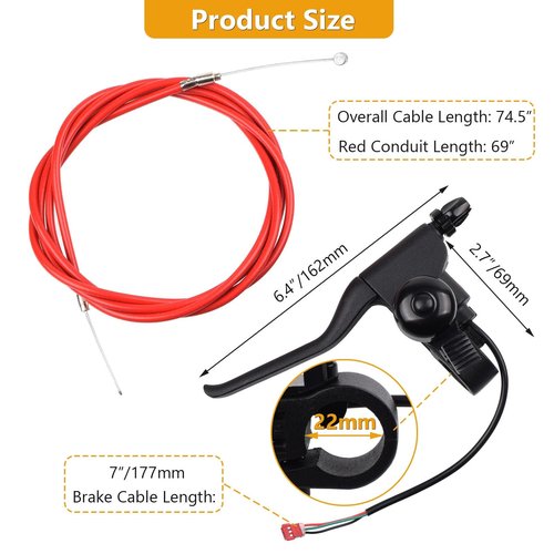 Riyitauto Left Brake Handle Lever and 74 inch Brake Cable kit for GOTRAX GXL V2 Electric Scooter Apex Pro XL Rival XR XR Elite XR Ultra E-Scooter Replacement for Gotrax Parts Accessories