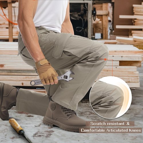 IGOLUMON Men's StretchTactical Pants, Breathable Ripstop Cargo Pants, Outdoor Lightweight EDC Work Hiking Pants, Durable Casual Trousers Khaki