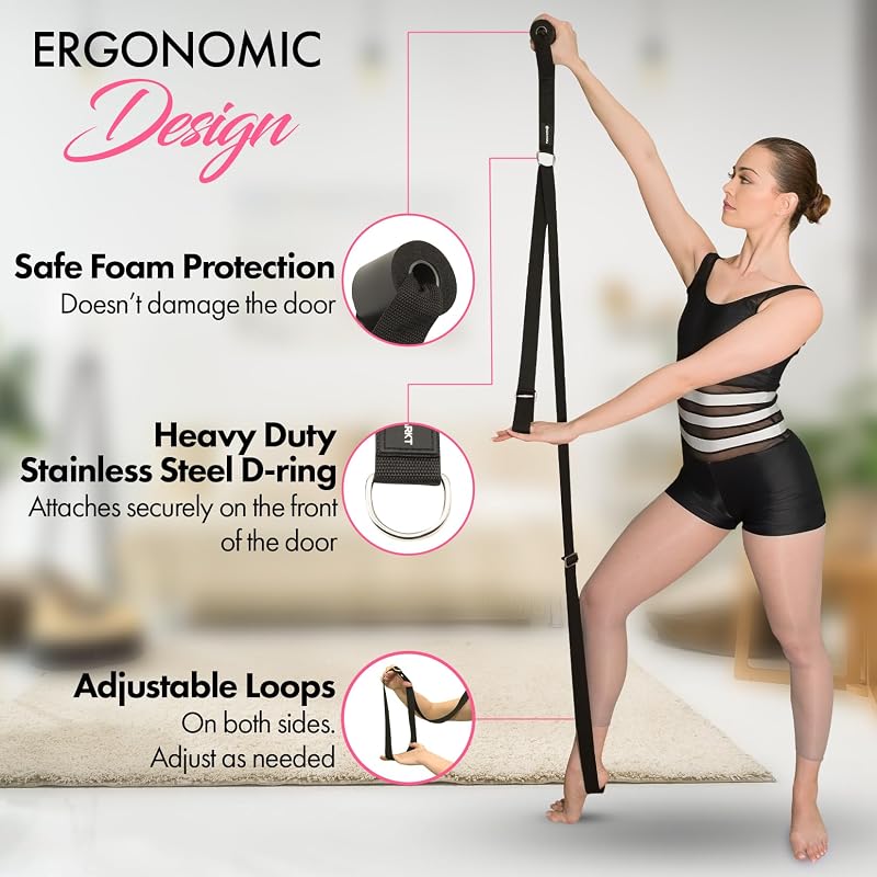 Zenmarkt Stretching Strap with Door Anchor for Splits & Flexibility - Black