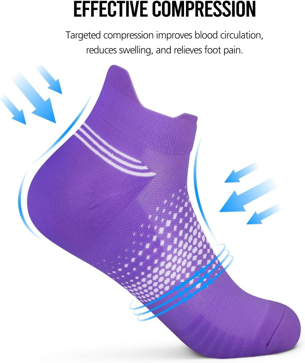 PAPLUS Ankle Compression Socks - Cushioned Low Cut Running Socks for Women | 6 Pairs