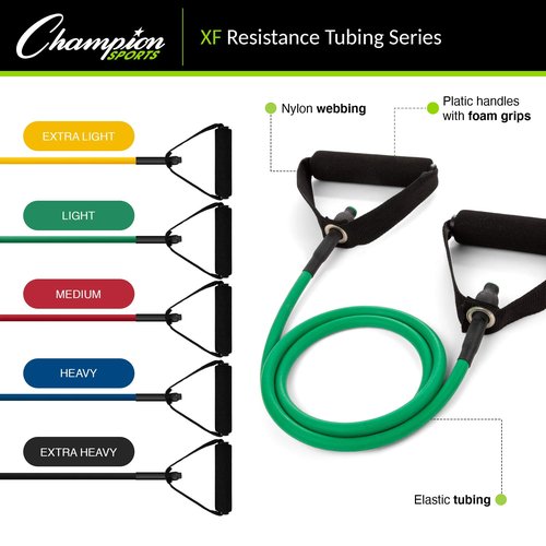 Champion Sports XF Resistance Tube Bands for Men and Women, Medium Resistance, Red - Durable Fitness Band for Strength Training, Stretching, Rehabilitation - Premium Home Workout Equipment