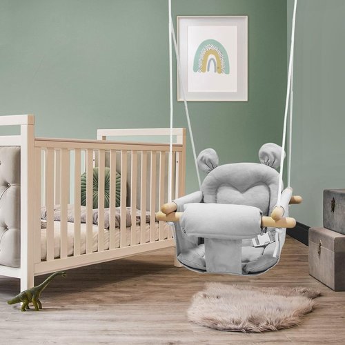 GFU Baby Swing - Secure Canvas Infant Swing for Indoor & Outdoor Use | Wooden Hanging Seat