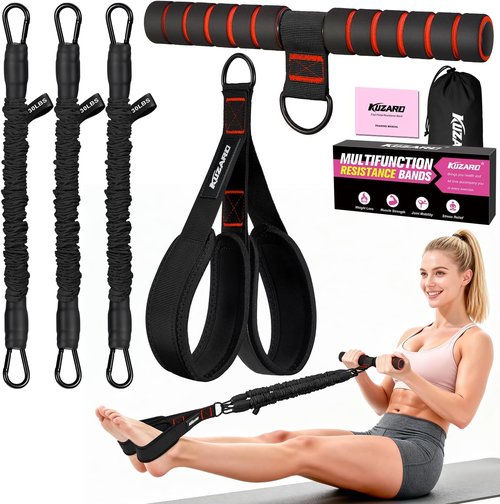 KUZARO Multifunction Resistance Bands - Adjustable 3-Tube Handle for Core, Arm & Leg Workouts
