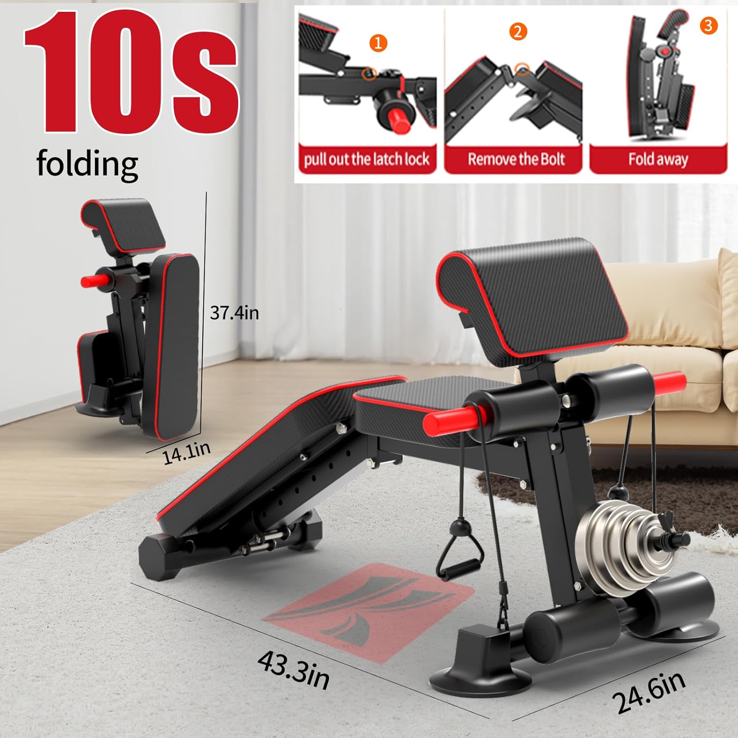 Skiennix Adjustable Weight Bench - Foldable Utility Workout Bench for Home Gym | Supports 600LBS