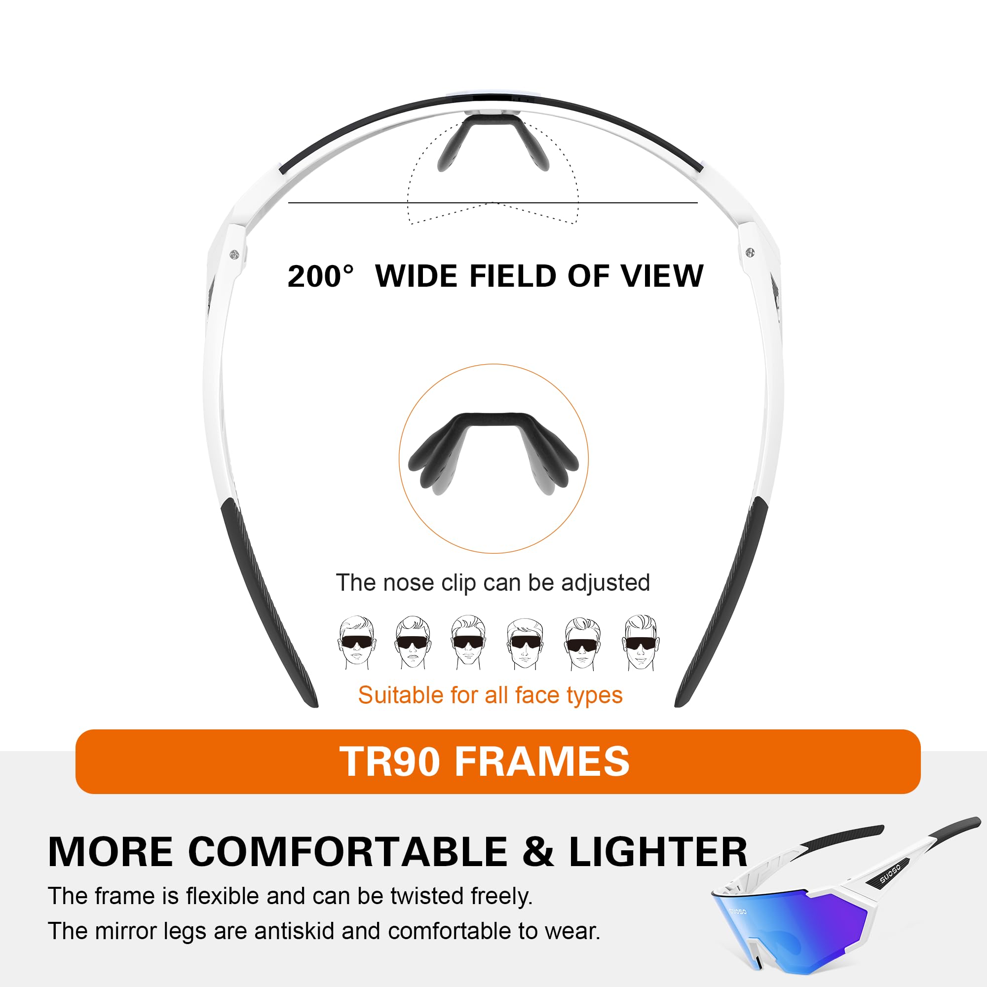 suoso Sports Polarized Sunglasses Men Women Cycling Sunglasses: Wrap Around UV Protection Running Sun Glasses for Baseball