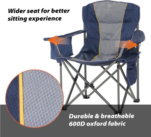 ALPHA CAMP Oversized Folding Camping Chair - Heavy Duty Portable Lawn Chair with Cooler Bag & Cup Holder | Supports 450 LBS