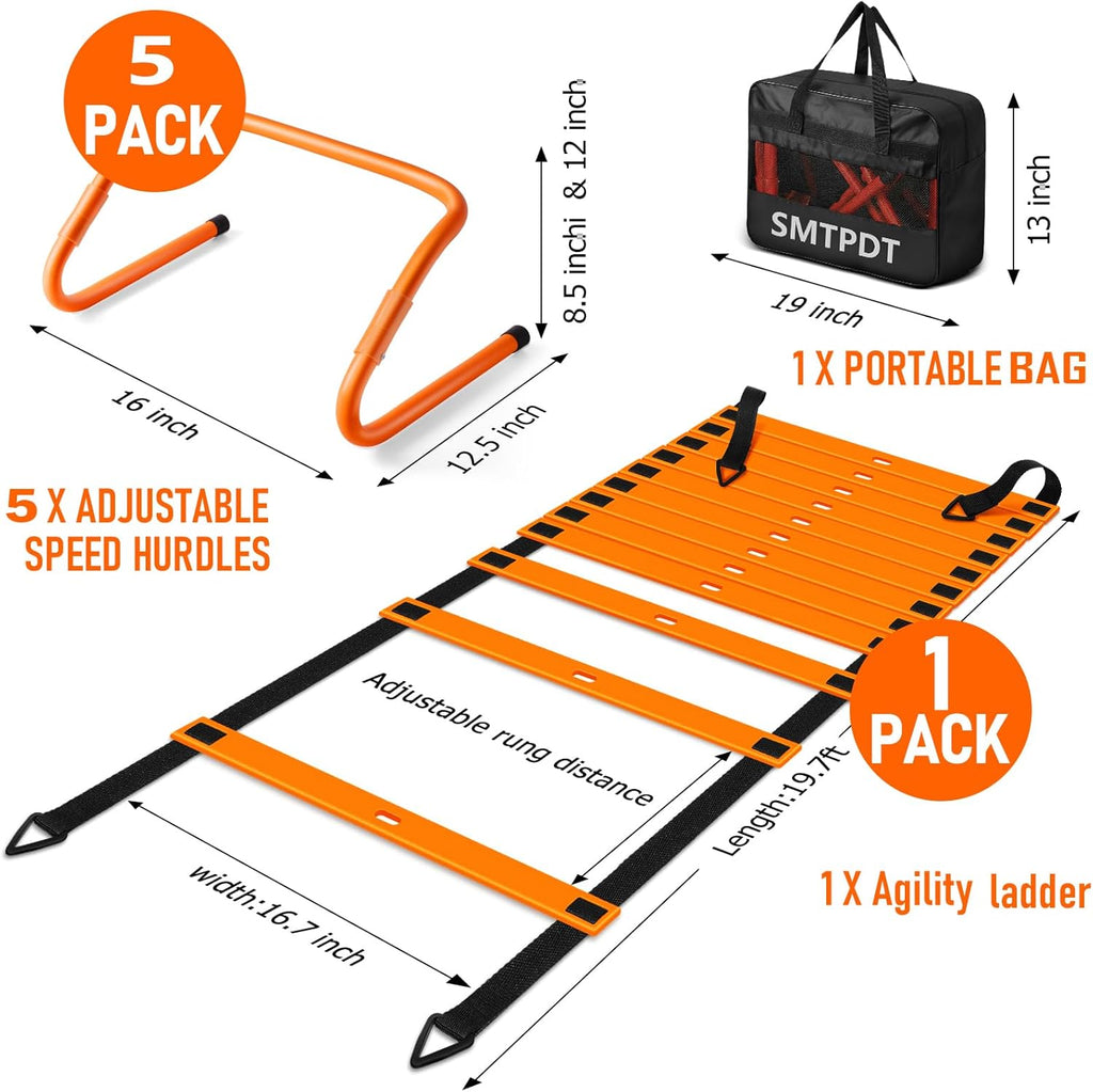 Speed and Agility Training Set - 5 Adjustable Hurdles & 20ft Agility Ladder for Kids & Adults