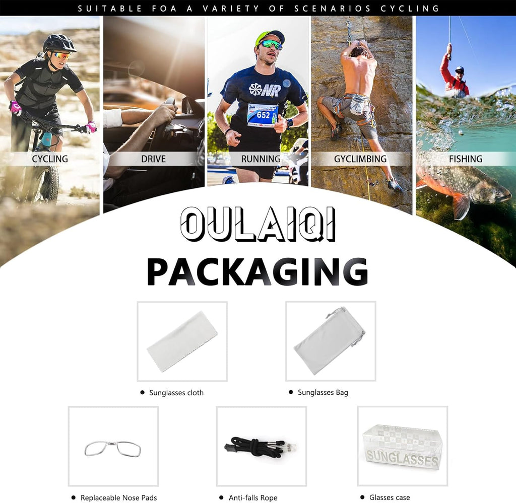 OULAIQI Cycling Glasses - UV400 Protection Sunglasses for Men & Women | Ideal for Sports & Outdoor Activities