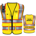 Custom Safety Vest with Logo, High Visibility Reflective Vest with Pockets and Zipper for Men Women, Personalized Construction Safety Vest Work,Warehouse,Surveyor, Crossing Guard,Road,Runner（Yellow）