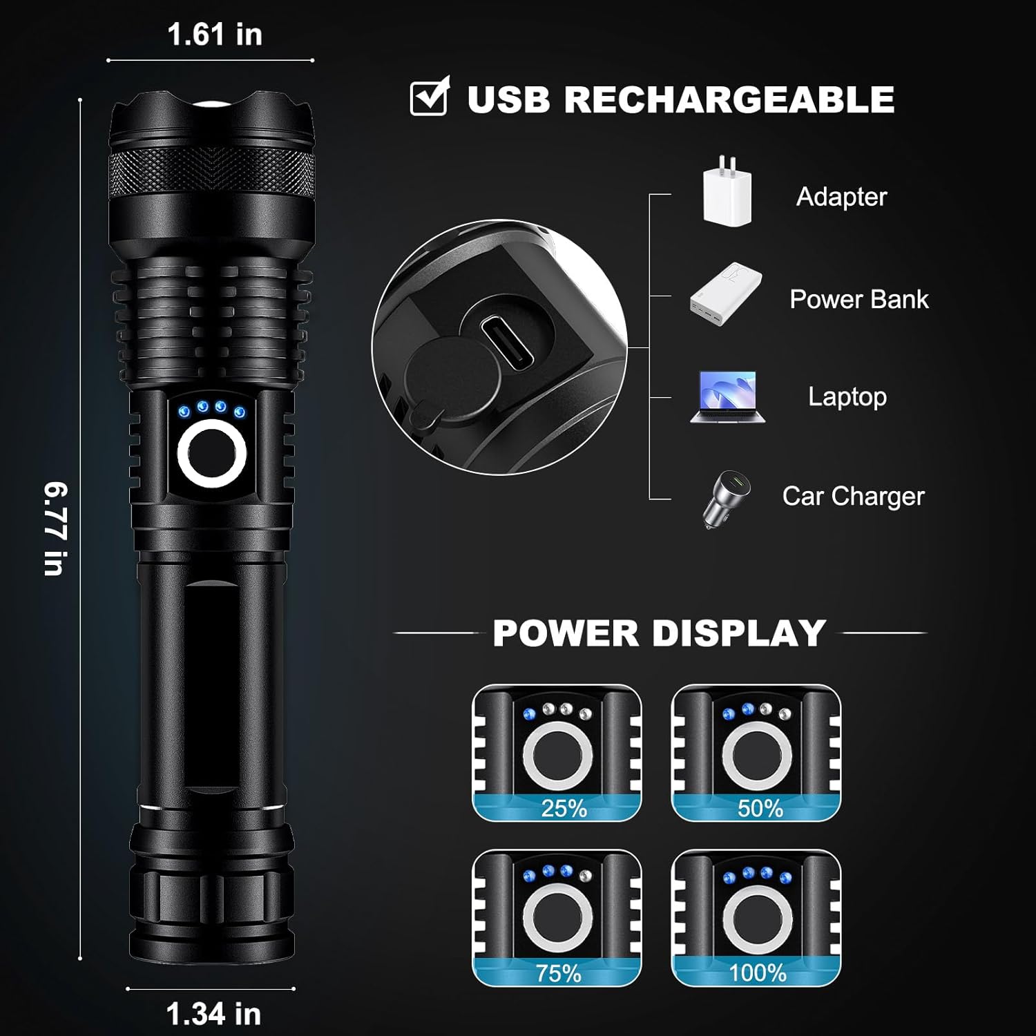 Skiennix 4 Pack Rechargeable LED Flashlights - 90,000LM Super Bright, Waterproof, USB & 5 Modes