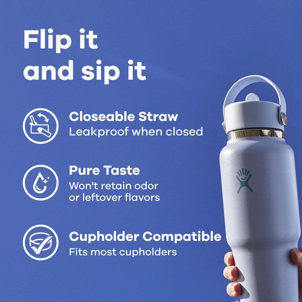 Hydro Flask Travel Water Bottle - Insulated Stainless Steel - Wide Straw Lid, Non Spill, Leakproof in 32 Oz Surf Blue