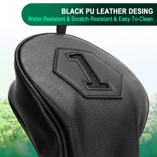 Premium Golf Club Covers, 3 Pack Golf Club Head Covers for Driver, Fairway Woods and Hybrid, Golf Head Covers Fit Most Golf Clubs PU Leather Classic Black