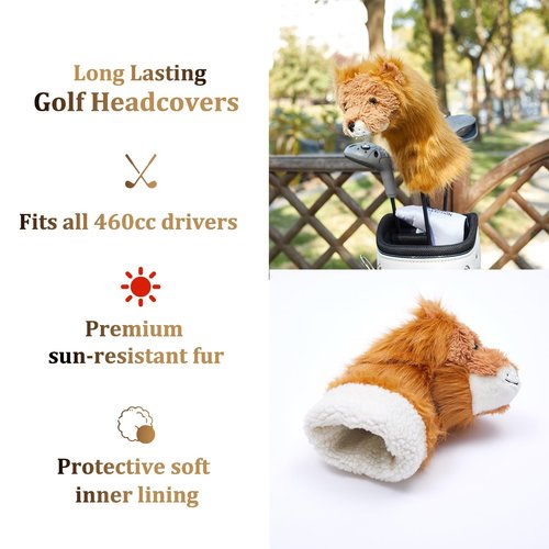 Golf Club Head Covers Lion Soft Plush Driver Headcover Creative Funny Golf Headcover Fits Standard 460cc Driver Head