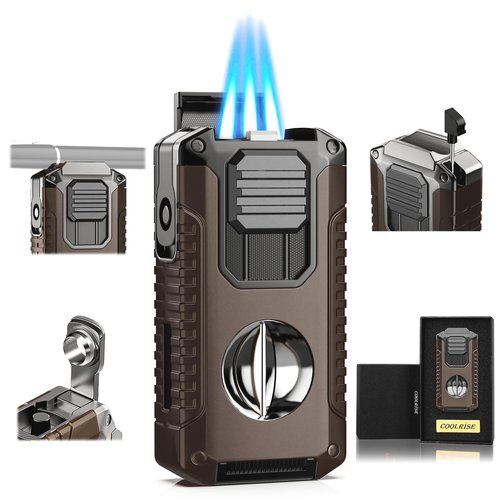 5-in-1 Torch Lighter with Triple Jet Flame, Built-in Tool, Punch, Holder, and Draw Enhancer Tool, Windproof Cool Lighters with Gift Box for Men, Refillable Butane Lighter for Candle, Travel