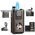 5-in-1 Torch Lighter with Triple Jet Flame, Built-in Tool, Punch, Holder, and Draw Enhancer Tool, Windproof Cool Lighters with Gift Box for Men, Refillable Butane Lighter for Candle, Travel
