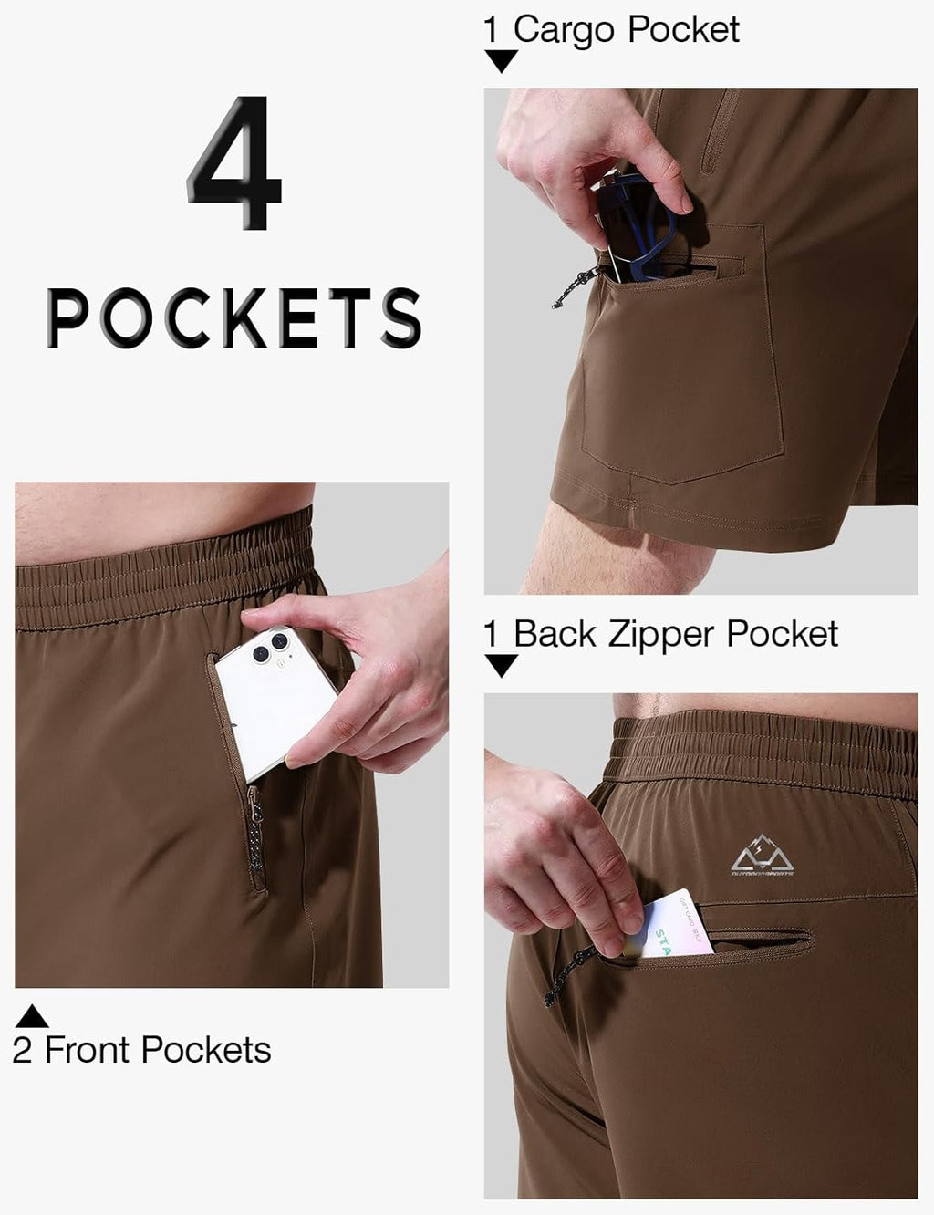 Rdruko Men's Quick-Dry Hiking Shorts - Lightweight Outdoor Activewear with Zipper Pockets