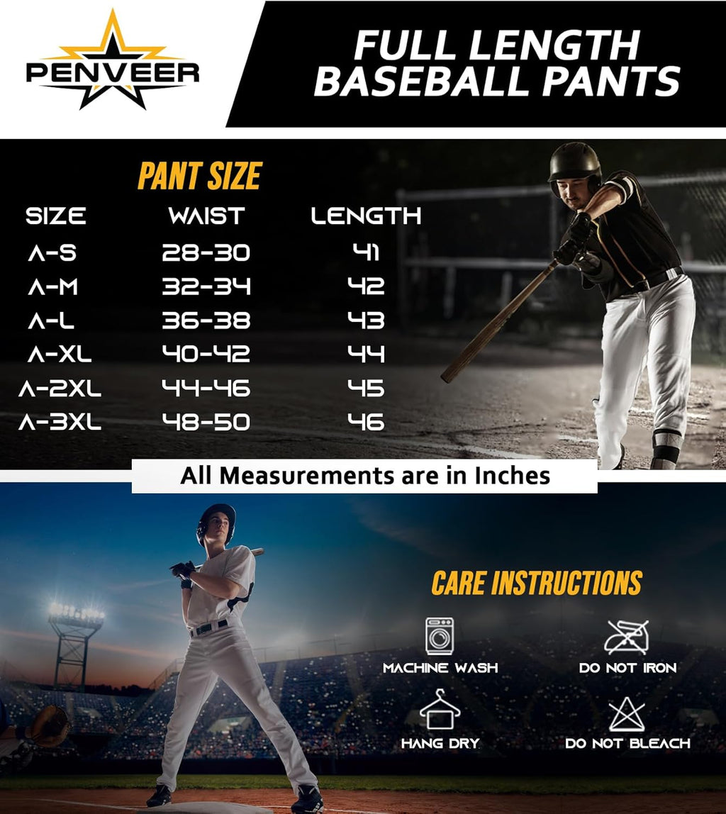 Skiennix Men's Baseball Pants - Full Length, Open Bottom, Adjustable Fit for Comfort | Adult Sizes