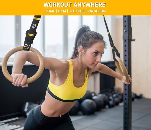Double Circle Wood Gymnastic Rings - Premium Exercise Rings with Video Guide for CrossFit & Bodyweight Training
