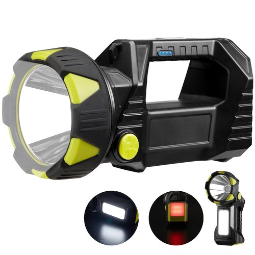 Bochaos LED Spotlight, 10000 Lumens Rechargeable Flashlight, 90° Rotate, 8 Modes with Cob& Tail Light, IPX5 Waterproof,4800mAh Battery, Handheld Flashlight for Camping, Emergency