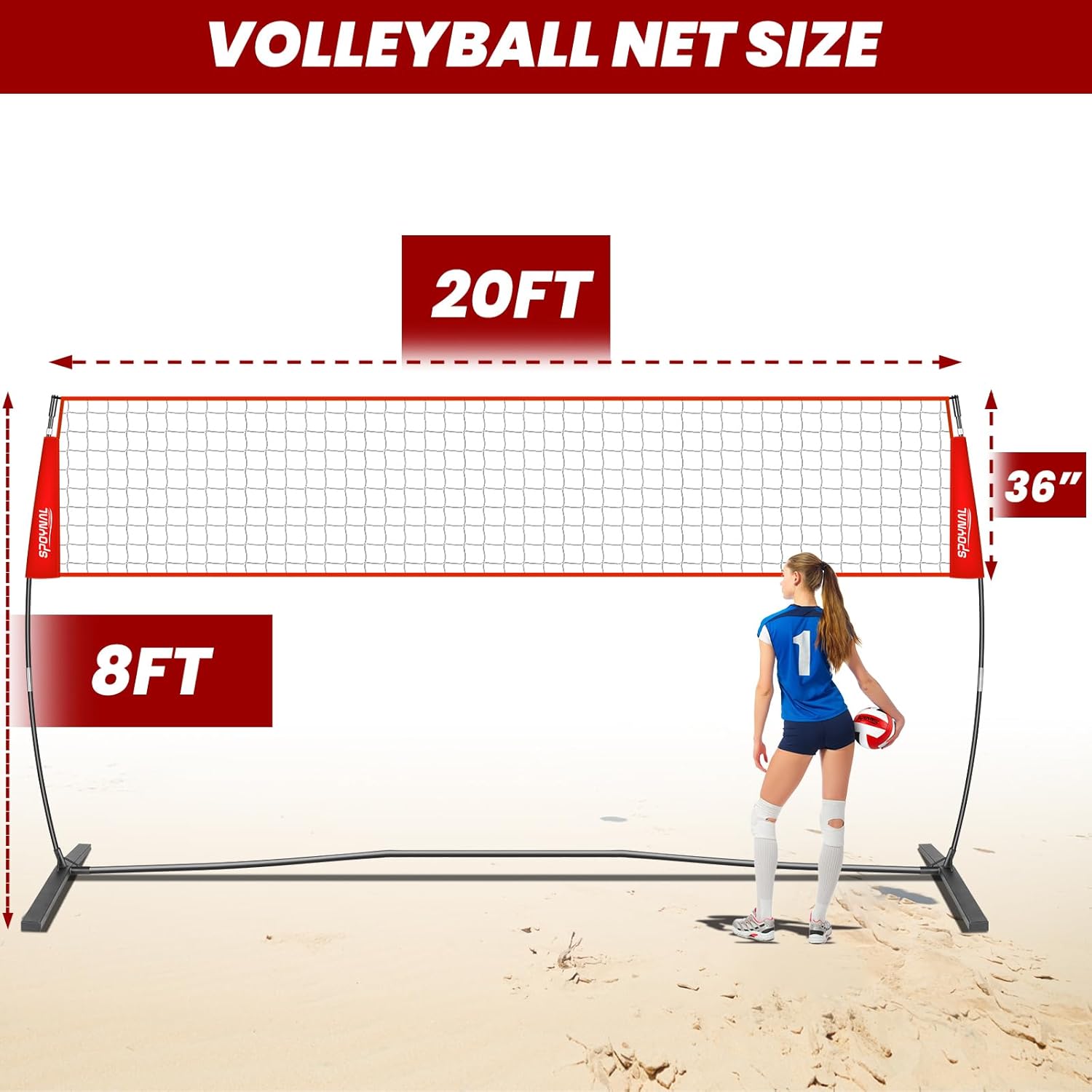 Skiennix Portable Volleyball Net - Adjustable Height Freestanding Set for Indoor/Outdoor Use - 12FT/20FT with Carry Bag