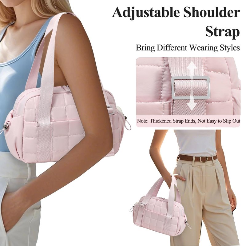 CAMTOP Mini Gym Bag for Women, Small Gym Tote Bag Puffy Quilted Sports Duffel Bag with Wet Compartment and Coin Purse Duffel Bags Dance Yoga Workout Bag for Gifts (All Coral Pink, Mini-12.6")