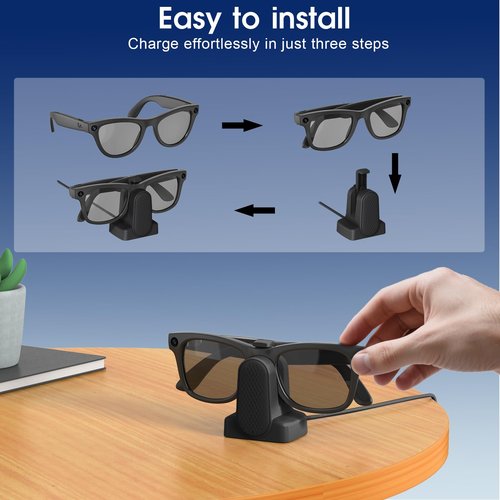Cisain Charging Dock Compatible with Ray-Ban Meta Smart Glasses Wayfarer/Skyler/Headliner/Meta HSTN Oakley,Potable Travel USB-A Cable Charger Meta Smart Glasseswith Adapter