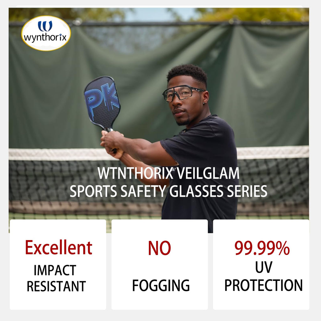 Wynthorix VeilGlam Pickleball Glasses for Men Women, Clear Protective Eyewear UV Protection Safety Sunglasses ANSI Anti Fog Scratch Tennis Squash Racquetball Goggles (blue)