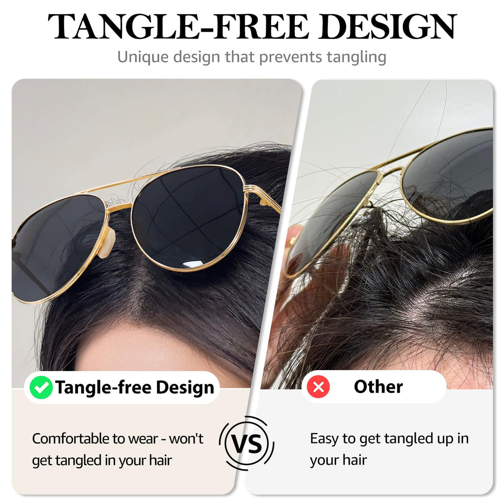 TJUTR Tangle Free Aviator Sunglasses for Women & Men, Polarized UV Protection Trendy Shades, No-Snag Metal Frame Glasses