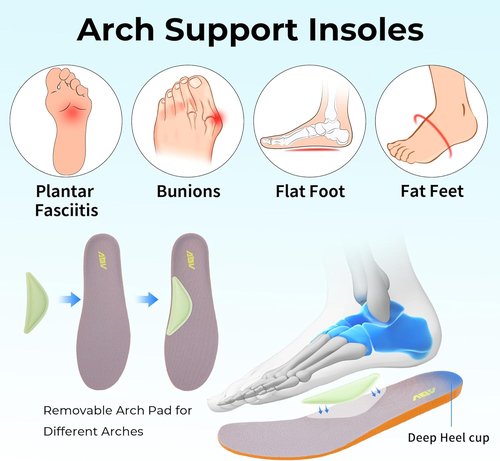 AOV Wide Toe Box Running Shoes - Arch Support Sneakers for Men | Orthotic Slip-On for Gym & Jogging