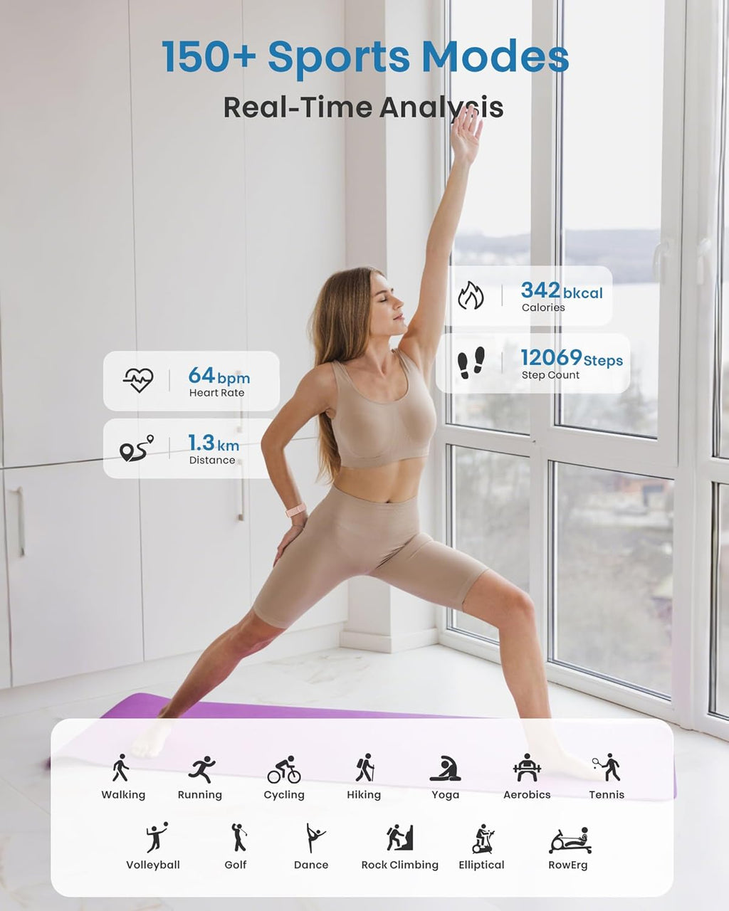 Skiennix Smart Bracelet - Health Fitness Tracker with Heart Rate Monitor & 170+ Sport Modes | IP68, 60-Day Battery