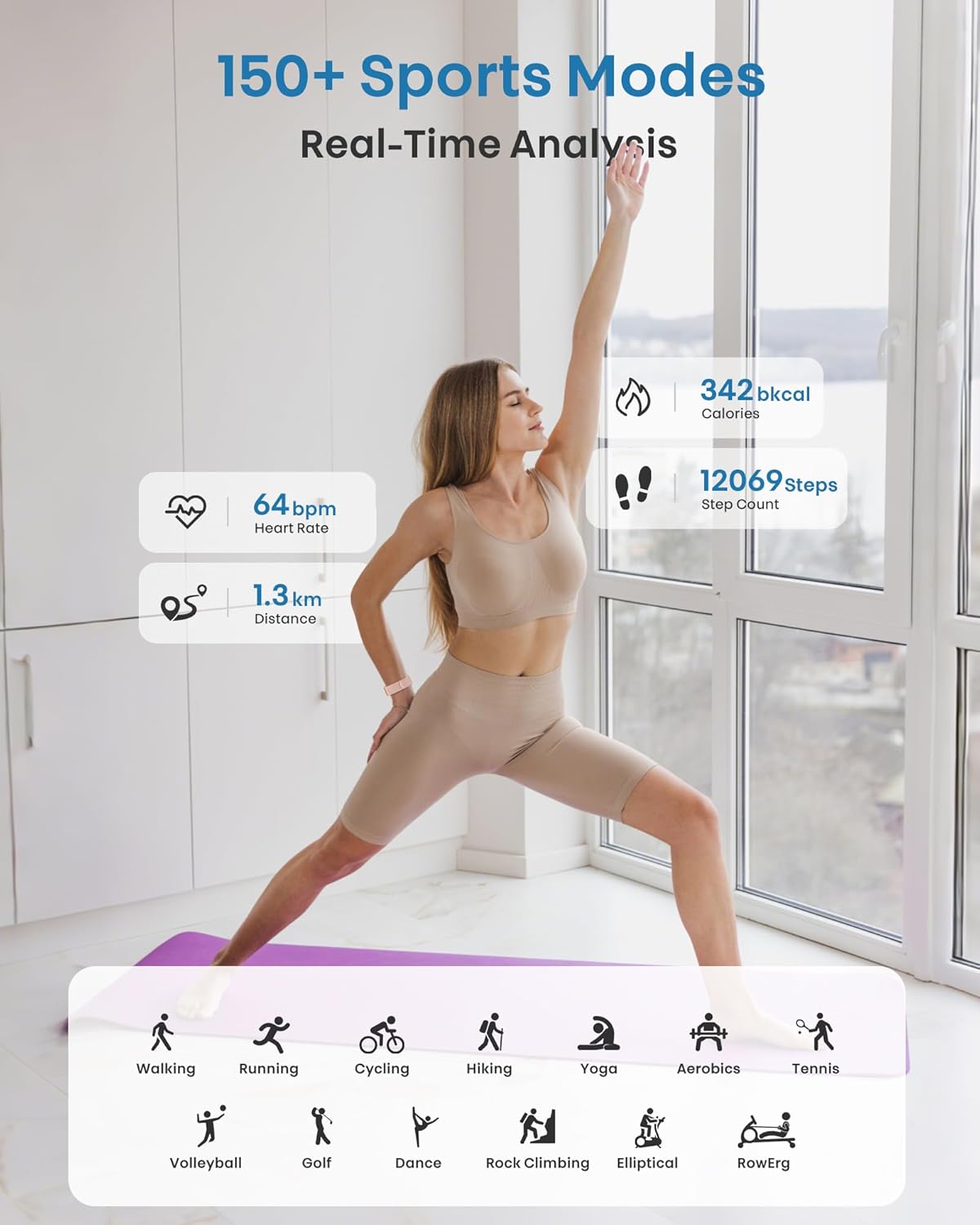 Skiennix Smart Bracelet - Health Fitness Tracker with Heart Rate Monitor & 170+ Sport Modes | IP68, 60-Day Battery